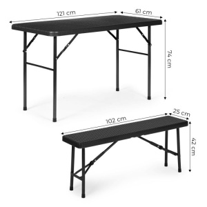 Sklopivi set 120 cm Sto sa 2 Klupe banquet – BLACK - Img 8