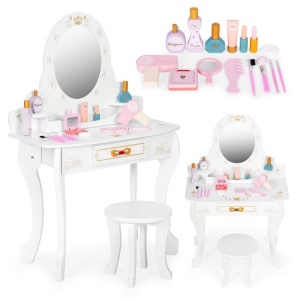 Veliki drveni toaletni sto za decu sa ogledalom i roze dodacima, ECOTOYS - Img 2