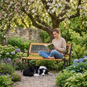Drvena baštenska klupa sa rešetkastim naslonom 126×51 cm - MultiGarden - Img 3