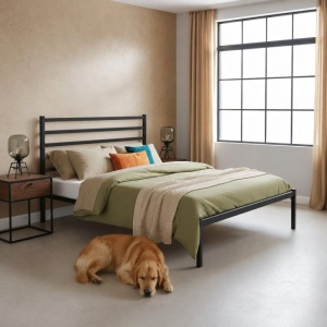 Krevet sa metalnim ramom 190 × 200 cm, podnicom i uzglavljem, crni – ModernHome - Img 3