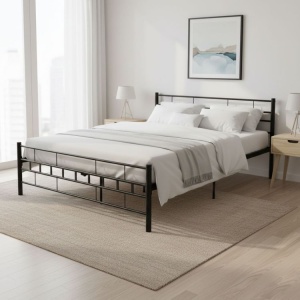 Metalni krevet 160×200 cm sa podlogom (okvirom), crni – ModernHome - Img 3