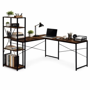 Ugaoni radni sto sa policama – Walnut LOFT ModernHome - Img 2