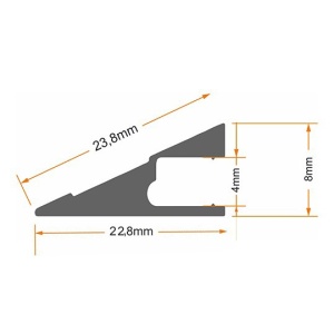 Detalj i presek – Nadgradni aluminijumski profil za LED trake 22,8 × 8 mm – sivi, 2 m