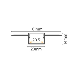 Ugradni aluminijumski profil za LED trake 61 x 14 mm – siva varijanta, tehničke dimenzije preseka
