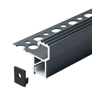Aluminijumski profil za LED trake za pločice i stepenice 37 x 29 mm, Crna – detalj oblika i difuzora