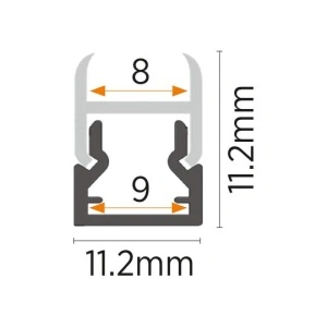 Nadgradni aluminijumski profil za LED trake 11 x 11 mm, Crna – detalj oblika i difuzora