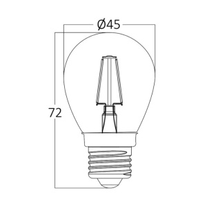LED filament sijalica mali balon 4 W — tehnički crtež prečnika i ukupne visine