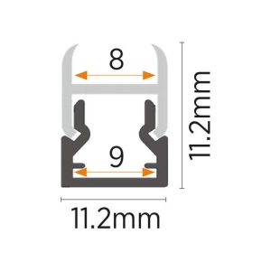 Nadgradni aluminijumski profil za LED trake 11 x 11 mm, Siva – glavni prikaz profila