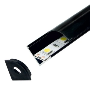 Crni ugaoni aluminijumski profil za LED trake 15,8 x 15,8 mm – kompletan proizvod sa crnim difuzorom