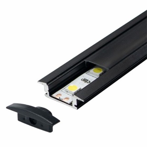 Ugradni aluminijumski profil za LED trake 24,7 x 7 mm – crni, 2 m sa crnim difuzorom – glavni prikaz profila sa difuzorom