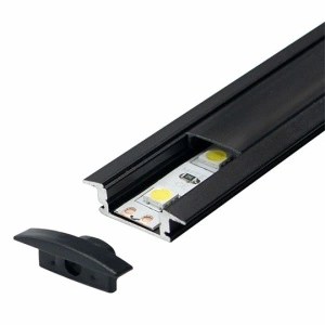 Ugradni aluminijumski profil za LED trake 24,7 x 7 mm – crni, 2 m sa crnim difuzorom – glavni prikaz profila sa difuzorom