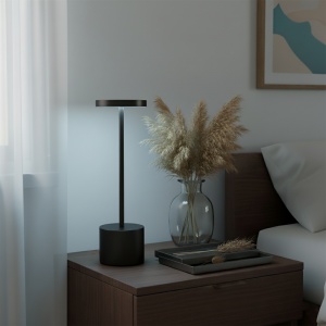 LED stona lampa Luxe 1 punjiva crna — bočni pogled na kućište i nosač