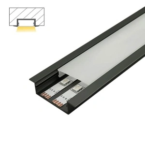 Ugradni aluminijumski profil za LED trake 55 × 10 mm – crna varijanta, detalj i presek