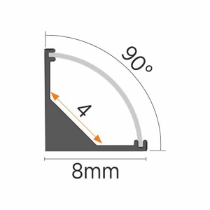 Detalj i presek – Ugaoni aluminijumski profil za LED trake 8 × 8 mm – sivi, 2 m