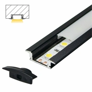 Ugradni aluminijumski profil za LED trake 24,7 x 7 mm – crni, 2 m sa belim difuzorom – profil i završni element iz drugog ugla