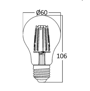 LED filament sijalica A60 7 W sa izborom boje svetlosti — dimenzije tela i navojnog priključka