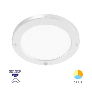 LED panel nadgradni okrugli sa senzorom pokreta 20W CCT beli — zadnja strana sa nosačima i priključkom