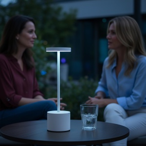 LED stona lampa Luxe 1 punjiva bela – prikaz proizvoda iz drugog ugla