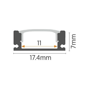 Siva nadgradni aluminijumski profil za led trake 17,4 × 7 mm sa belim difuzorom – prikaz 3