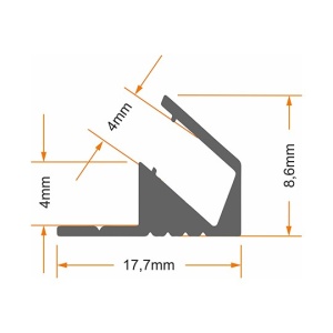 Ugaoni aluminijumski profil za LED trake 17,7 × 8,6 mm – sivi, 2 m