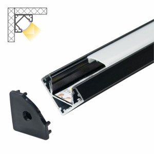 Ugaoni nadgradni aluminijumski profil za LED trake, Crna – detalj oblika i difuzora