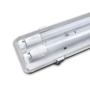 Vodootporno kućište za LED cevi 120cm za 2 cevi — zadnja strana i priključni elementi