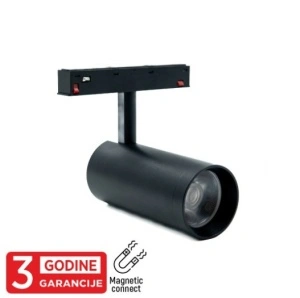 Magnetni šinski spot LED reflektor 12 W – perspektivni prikaz cilindričnog spota sa magnetnim adapterom