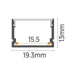 Nadgradni aluminijumski profil za LED trake 19,3 x 13 mm, Crna – detalj oblika i difuzora