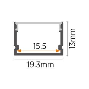 Nadgradni aluminijumski profil za LED trake 19,3 x 13 mm, Crna – detalj oblika i difuzora