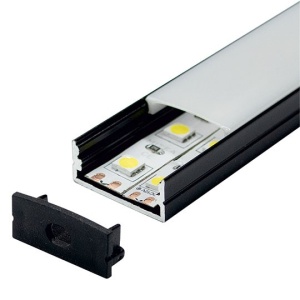 Široki nadgradni aluminijumski profil za LED trake 23,5 x 9,8 mm – crna izvedba