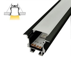 Ugradni aluminijumski profil za LED trake 25 × 19 mm sa žabicama – crna varijanta, detalj i presek