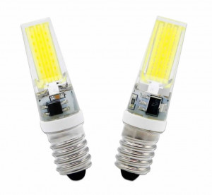 Uska LED sijalica 5 W za frižider sa E14 grlom — dve uske sijalice sa mlečnim COB telom