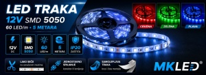 LED traka u boji 12V SMD 5050 60 LED/m 5m plava, crvena i zelena – prikaz proizvoda iz drugog ugla