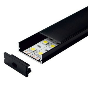 Tanki nadgradni aluminijumski profil za LED trake 30 x 10 mm – crna varijanta, kompletan proizvod