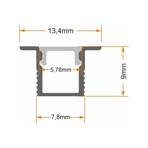 Ugradni aluminijumski profil za LED trake 13,4 × 9 mm – sivi, 2 m
