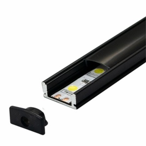 Nadgradni aluminijumski profil za LED trake 17,4 x 7 mm – crni, 2 m sa crnim difuzorom – glavni prikaz profila sa difuzorom