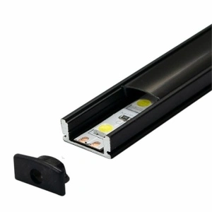 Nadgradni aluminijumski profil za LED trake 17,4 x 7 mm – crni, 2 m sa crnim difuzorom – glavni prikaz profila sa difuzorom