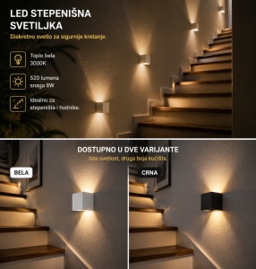 LED stepenišna svetiljka kvadratna za zidnu ugradnju