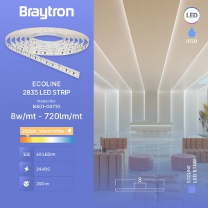 LED traka 8W 60LED 2835 24V 10m – bočni prikaz oblika i kućišta