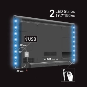 LED traka USB RGB 5V 5m sa daljinskim upravljačem — primer plavog pozadinskog svetla televizora