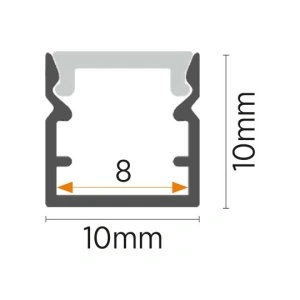 Nadgradni aluminijumski profil za LED trake 10 x 10 mm, Crna – glavni prikaz profila