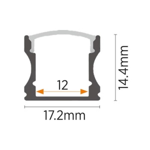 Nadgradni aluminijumski profil za LED trake 17,2 x 14,4 mm, Crna – detalj oblika i difuzora