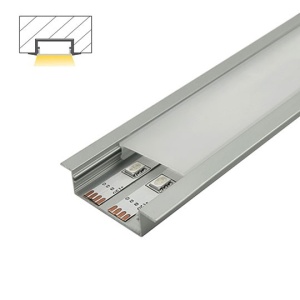 Ugradni aluminijumski profil za LED trake 55 × 10 mm – siva varijanta, detalj i presek