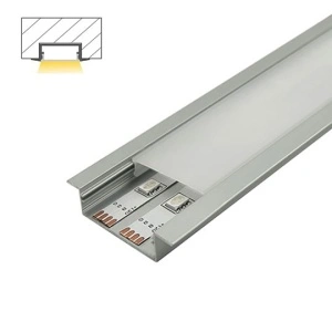Ugradni aluminijumski profil za LED trake 55 × 10 mm – siva varijanta, detalj i presek