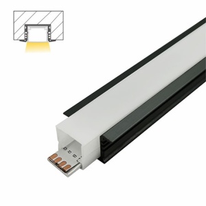 Ugradni aluminijumski profil za LED trake 25 × 13 mm – crna varijanta, detalj i presek