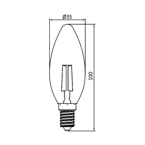 Led sijalica filament C35 E14 4w 360 lumena 2200 kelvina DIMABILNA dimenzije