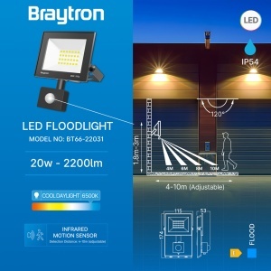 LED reflektor 20W hladno beli crni sa senzorom za spoljašnju upotrebu — bočni pogled na kućište i nosač