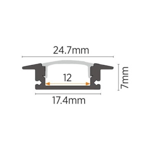 Siva ugradni aluminijumski profil za led trake 24,7 × 7 mm sa belim difuzorom – prikaz 3