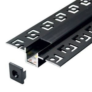 Ugradni aluminijumski profil za LED trake 52,5 x 13 mm – crna varijanta, kompletan proizvod
