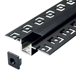 Ugradni aluminijumski profil za LED trake 52,5 x 13 mm – crna varijanta, kompletan proizvod